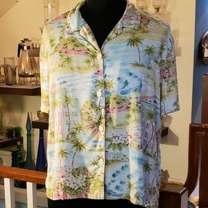 Ruby Rd. Floral Tropical Womens Camp Shirt